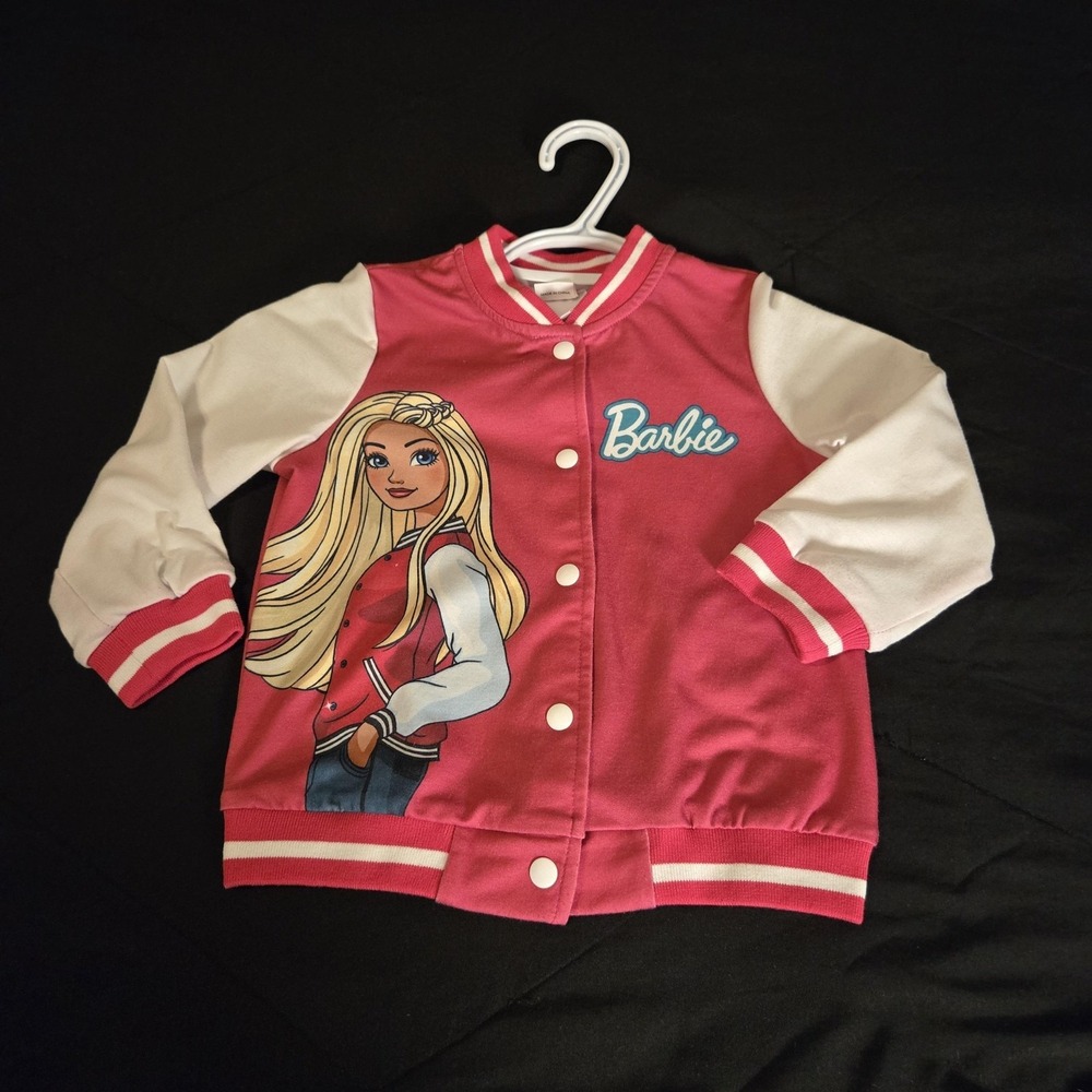 PatPat Jacket Girls 4T Pink Barbie Varsity Snap Front Colorblock‎ Lightweight